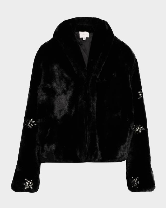 Angella Crystal-Embellished Faux Fur Jacket